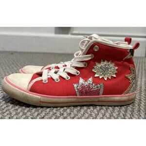 Mini Boden Red Sparkle Girls Hi Tops Sneakers Size 1 US, EU 32.